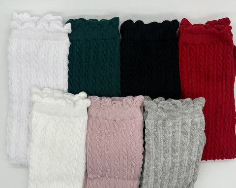 Cable Knit Socks with matching color ruffle ~ Onesize~ fits 1-12 years best