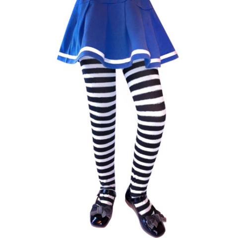 New Style Halloween Tights White and Black Strips Fits best ages 4-12